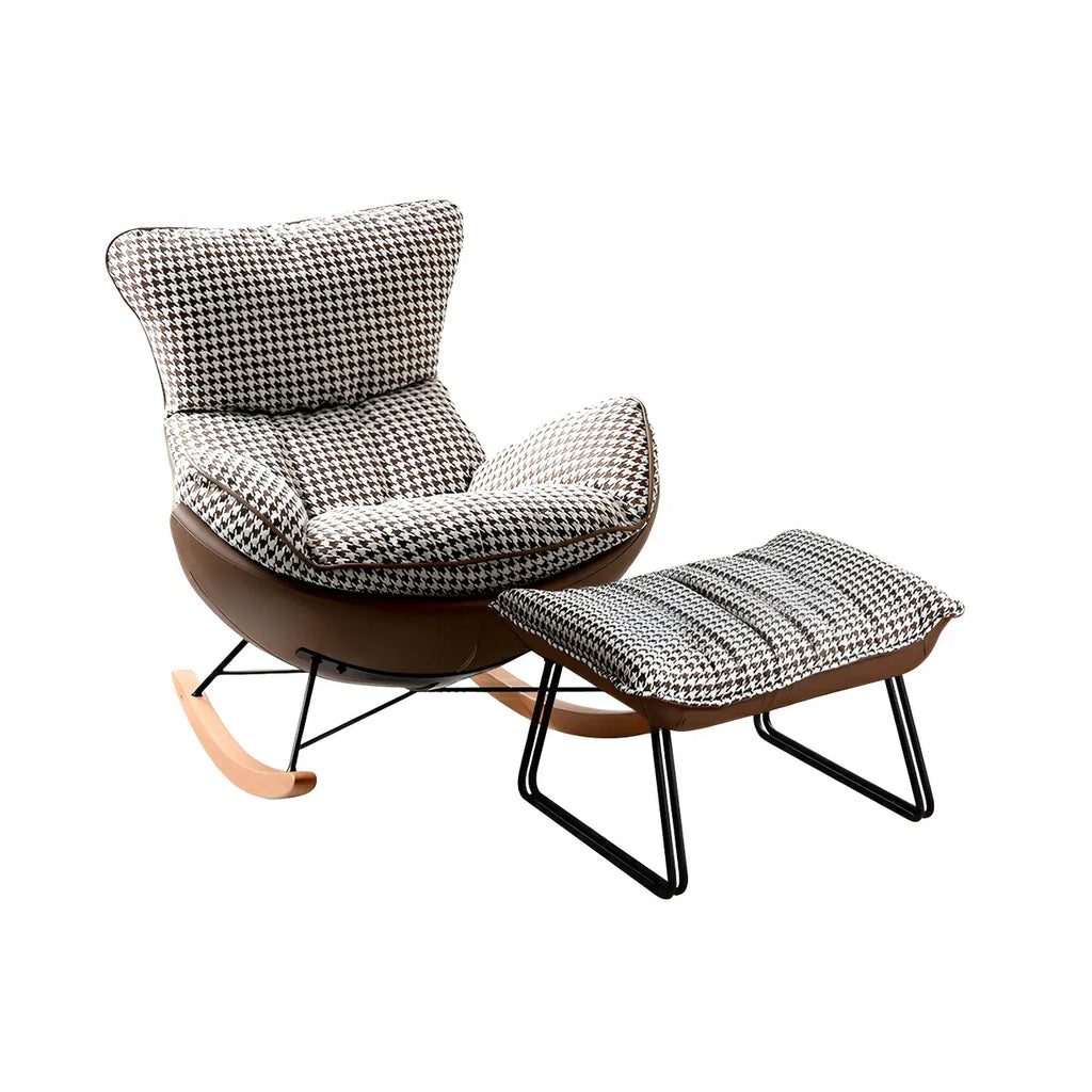 Fauteuil à bascule contemporain capitonné à motif pied-de-poule pour intérieur
