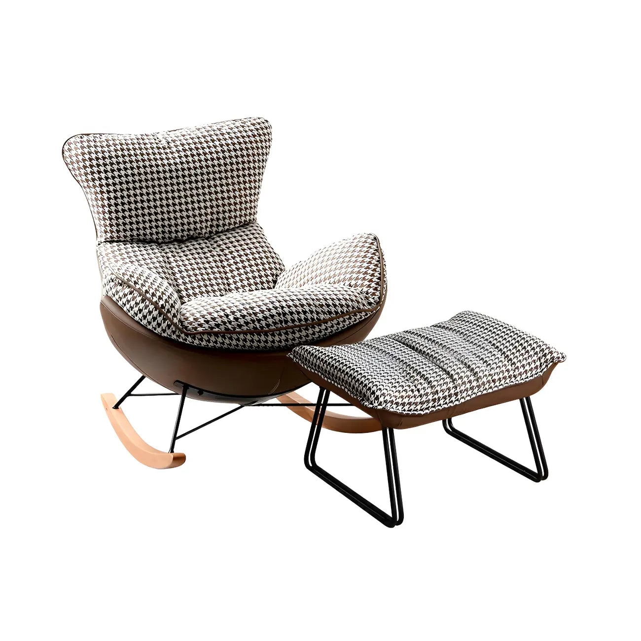 Fauteuil à bascule contemporain capitonné à motif pied-de-poule pour intérieur