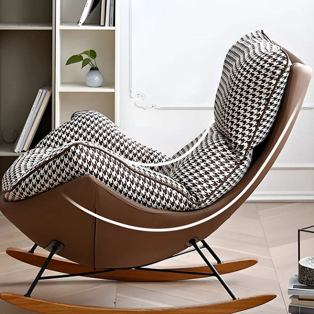 Fauteuil à bascule contemporain capitonné à motif pied-de-poule pour intérieur