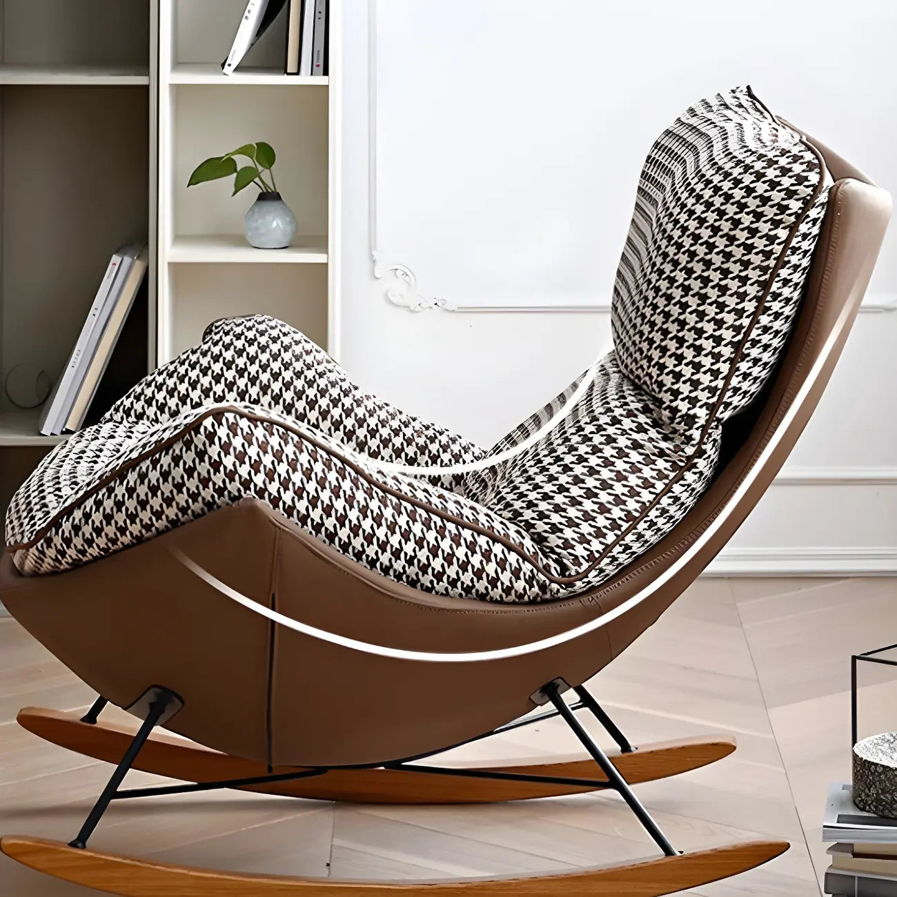 Fauteuil à bascule contemporain capitonné à motif pied-de-poule pour intérieur