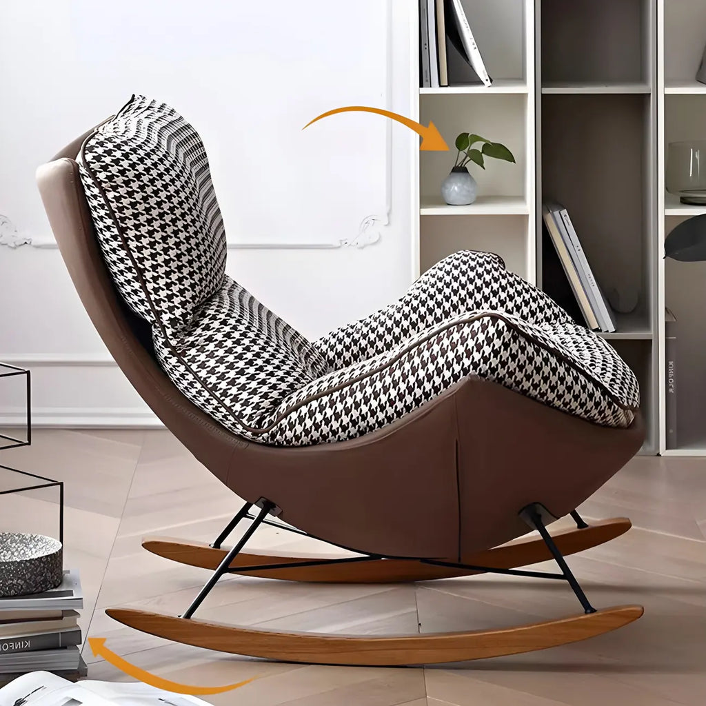 Fauteuil à bascule contemporain capitonné à motif pied-de-poule pour intérieur