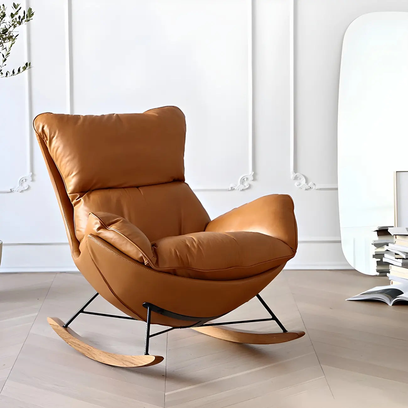 Fauteuil à bascule contemporain capitonné à motif pied-de-poule pour intérieur