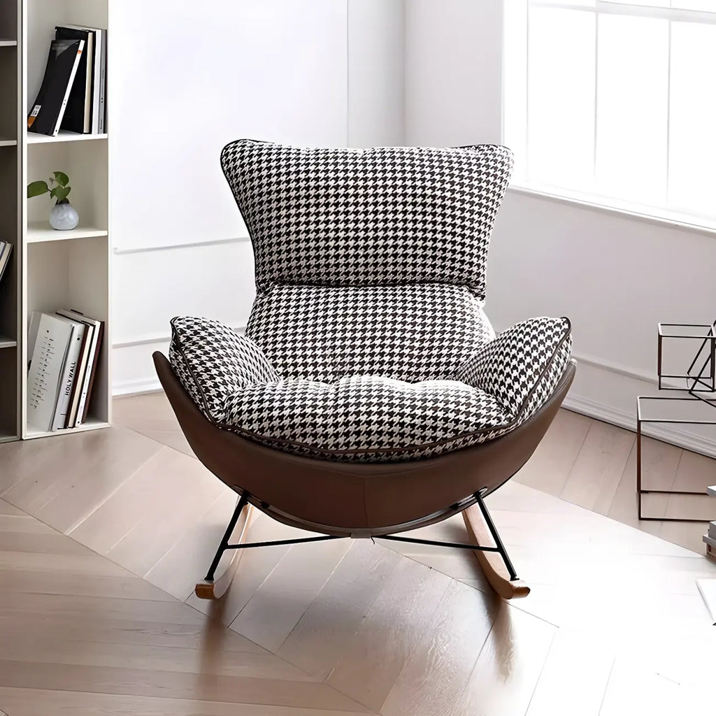 Fauteuil à bascule contemporain capitonné à motif pied-de-poule pour intérieur