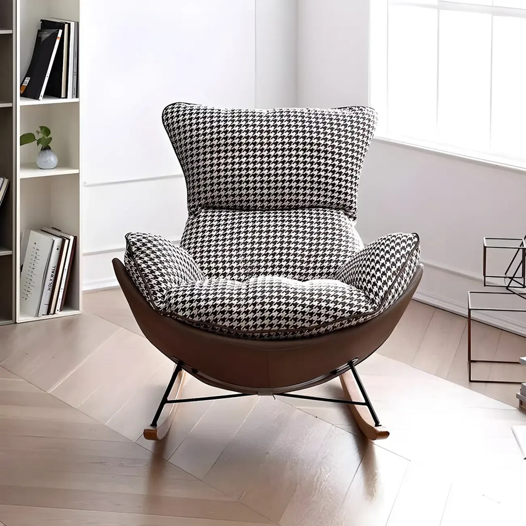Fauteuil à bascule contemporain capitonné à motif pied-de-poule pour intérieur