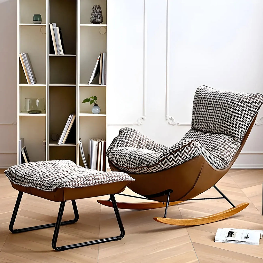 Fauteuil à bascule contemporain capitonné à motif pied-de-poule pour intérieur