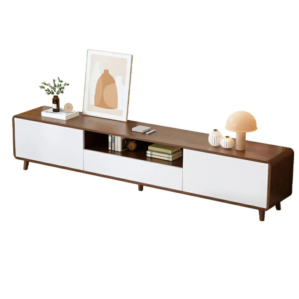 Mobile TV in legno naturale bianco a giorno con cassetti, 87 cm