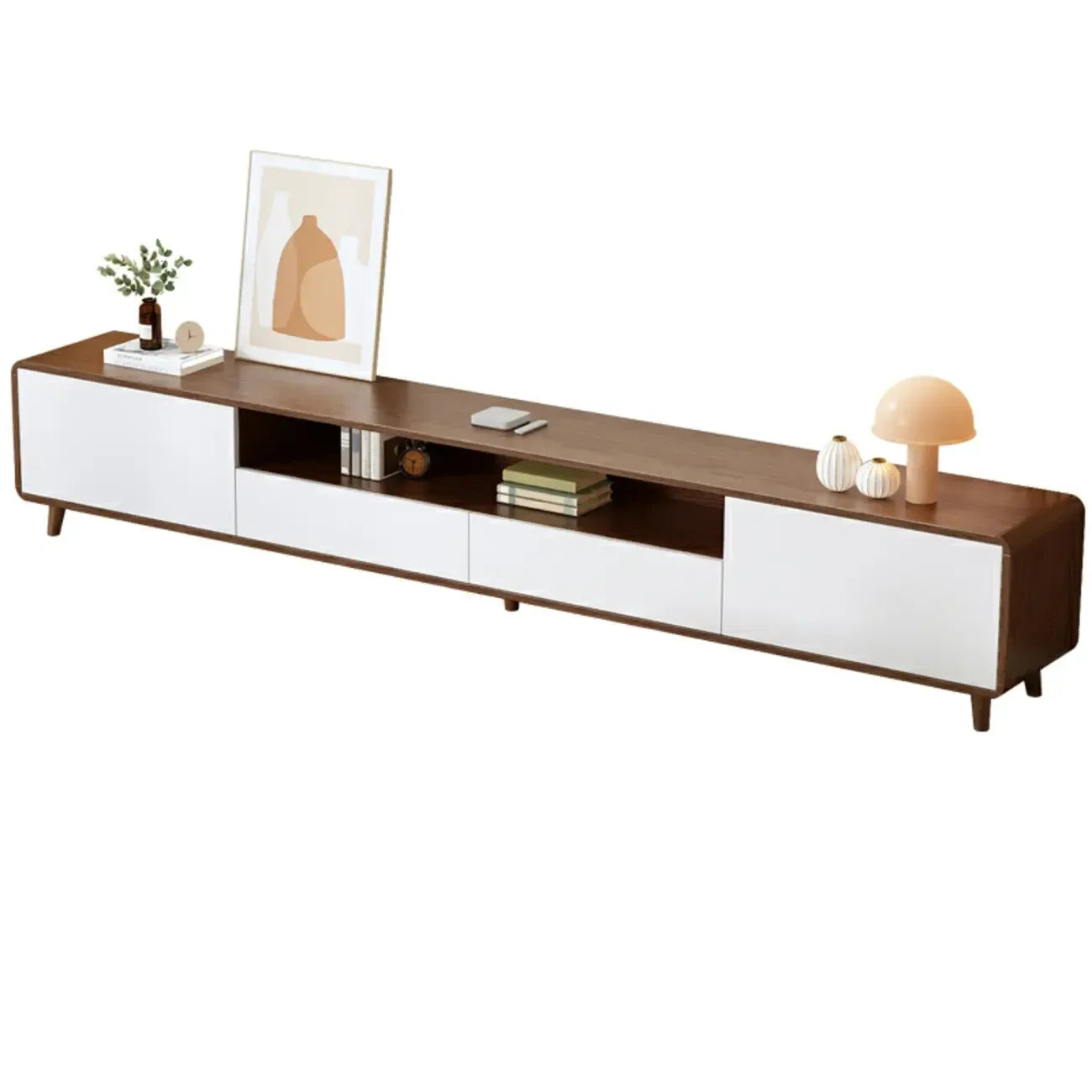 Mobile TV in legno naturale bianco a giorno con cassetti, 87 cm