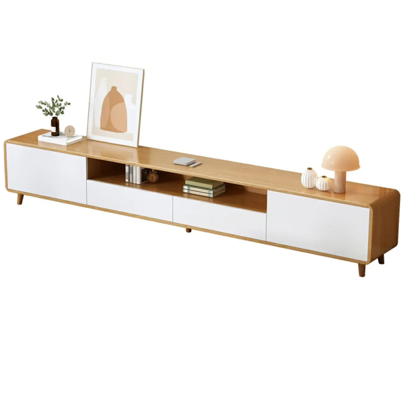 Mobile TV in legno naturale bianco a giorno con cassetti, 87 cm