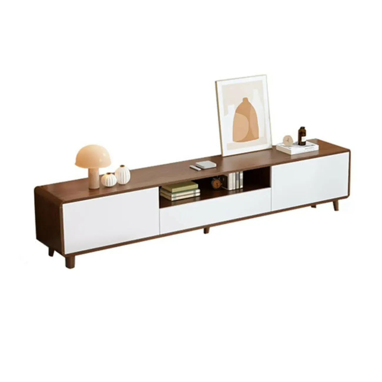 Mobile TV in legno naturale bianco a giorno con cassetti, 87 cm