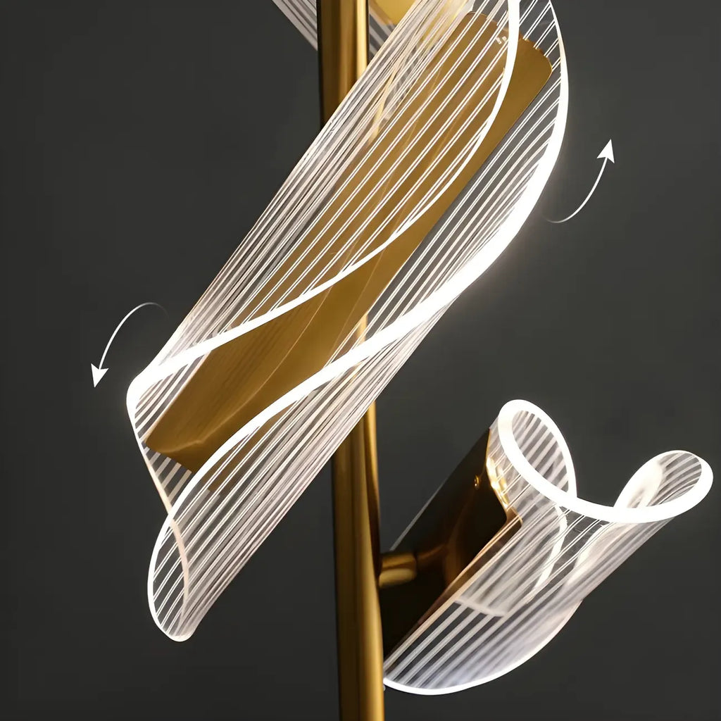Lampadaire doré unique à 3 lumières, à intensité variable et tête orientable