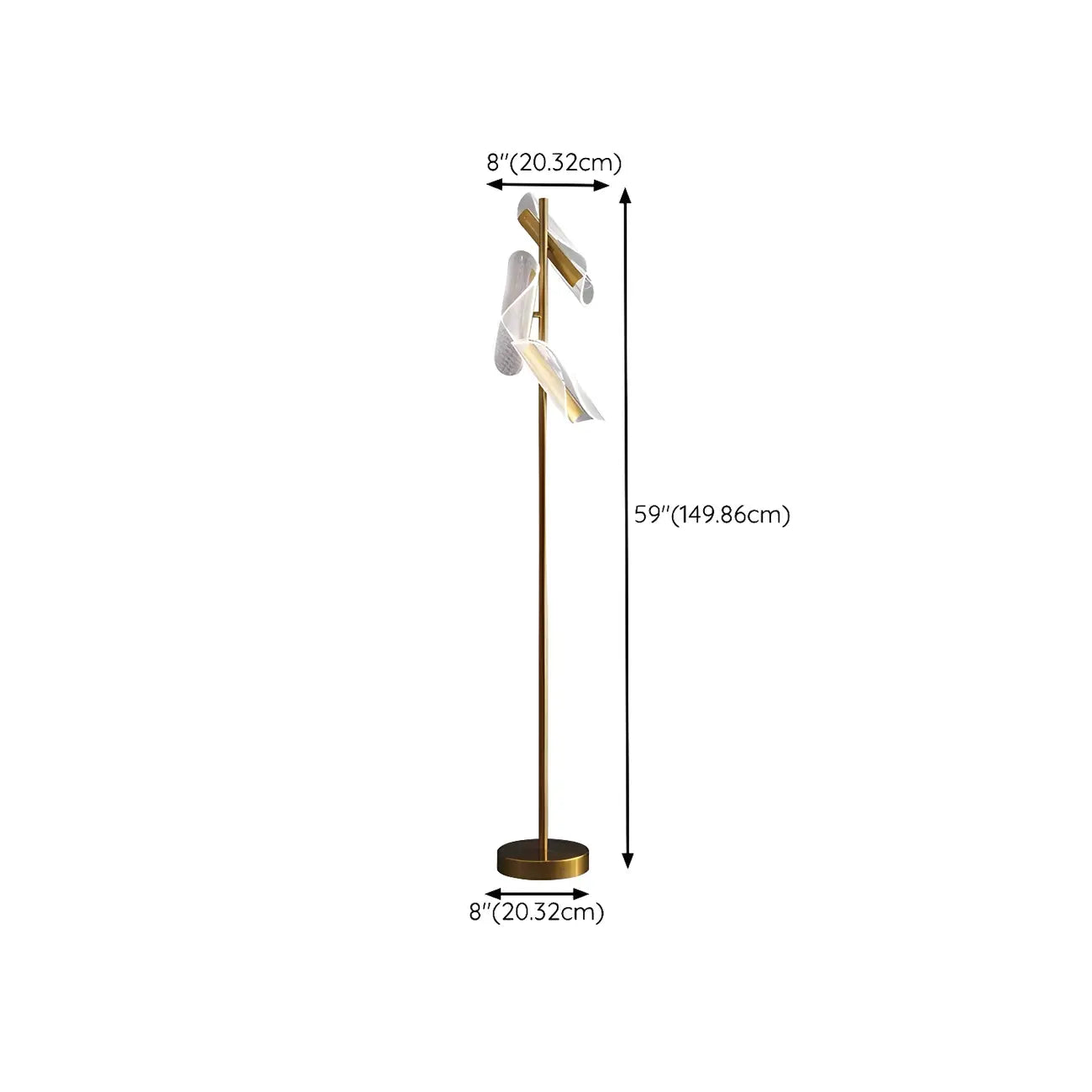 Lampadaire doré unique à 3 lumières, à intensité variable et tête orientable