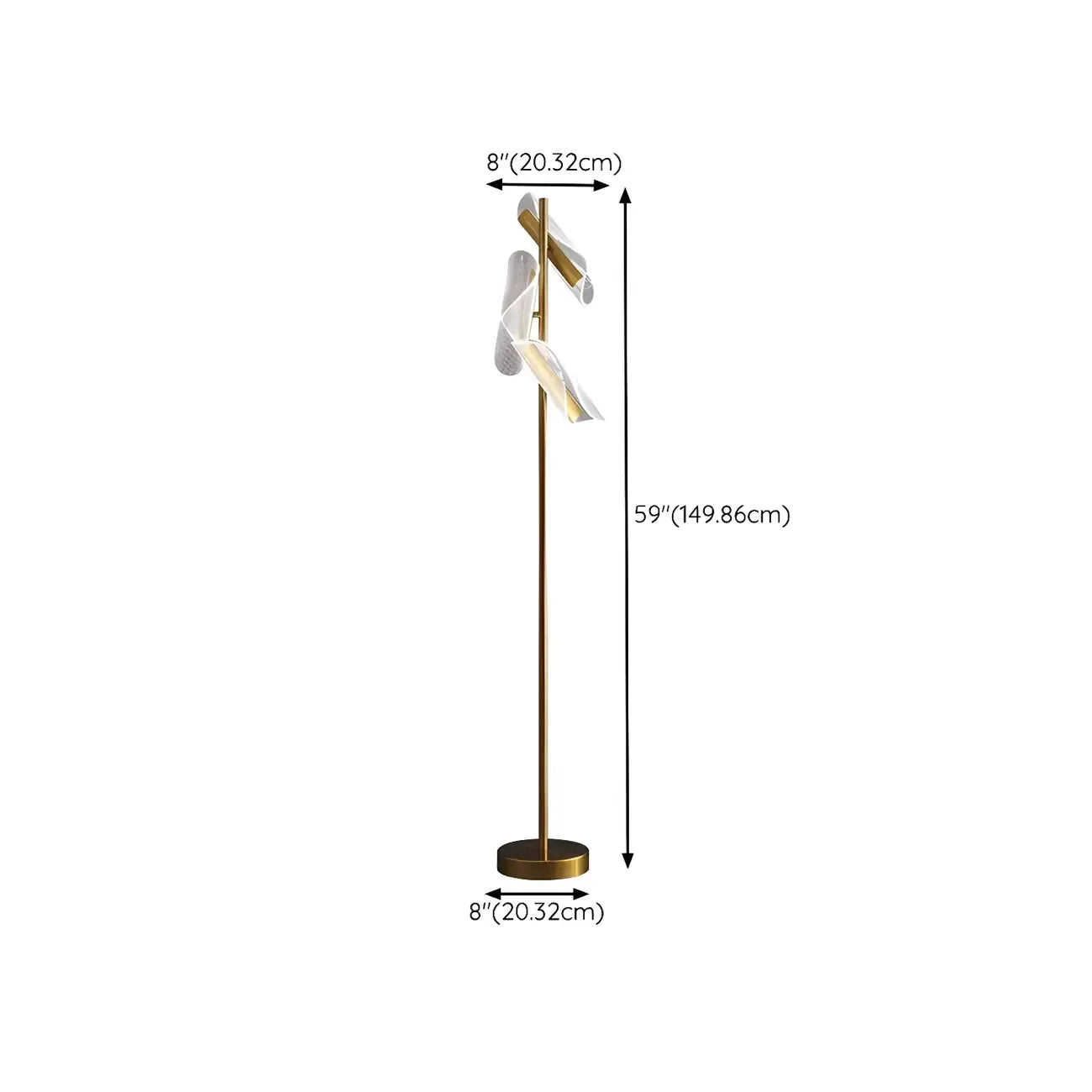Lampadaire doré unique à 3 lumières, à intensité variable et tête orientable