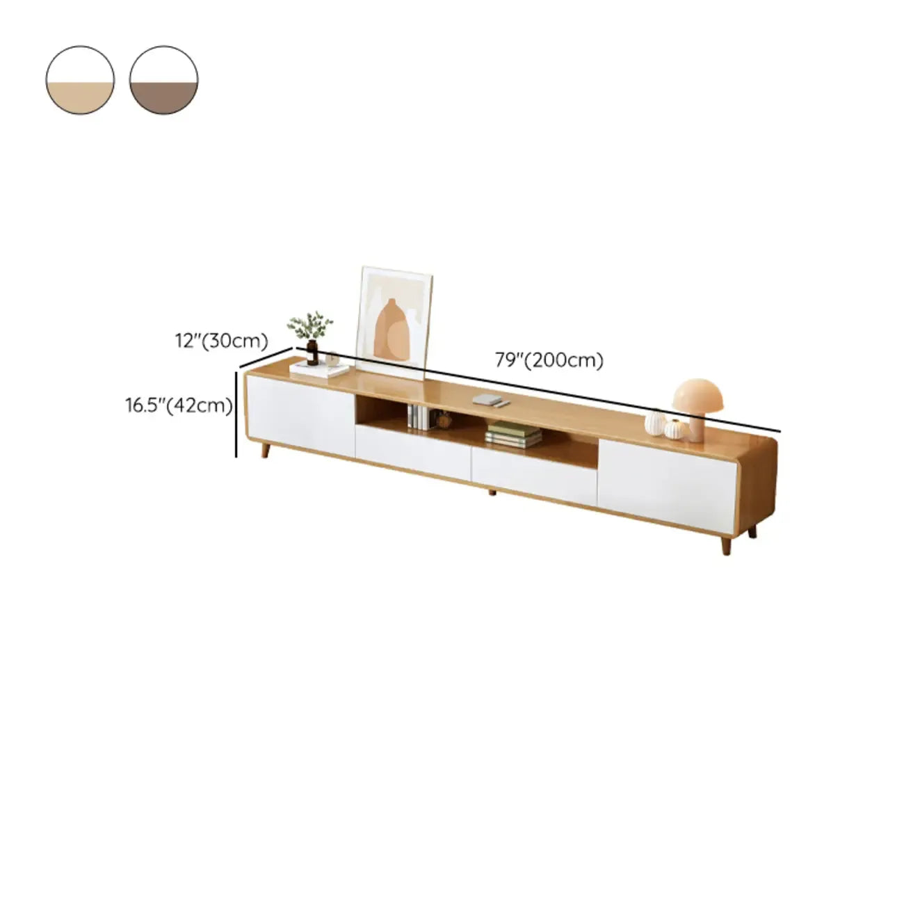 Mobile TV in legno naturale bianco a giorno con cassetti, 87 cm