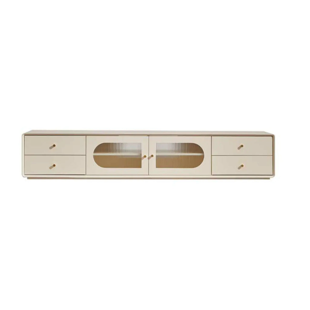 Meuble TV contemporain en pin blanc de 63 pouces avec 4 tiroirs