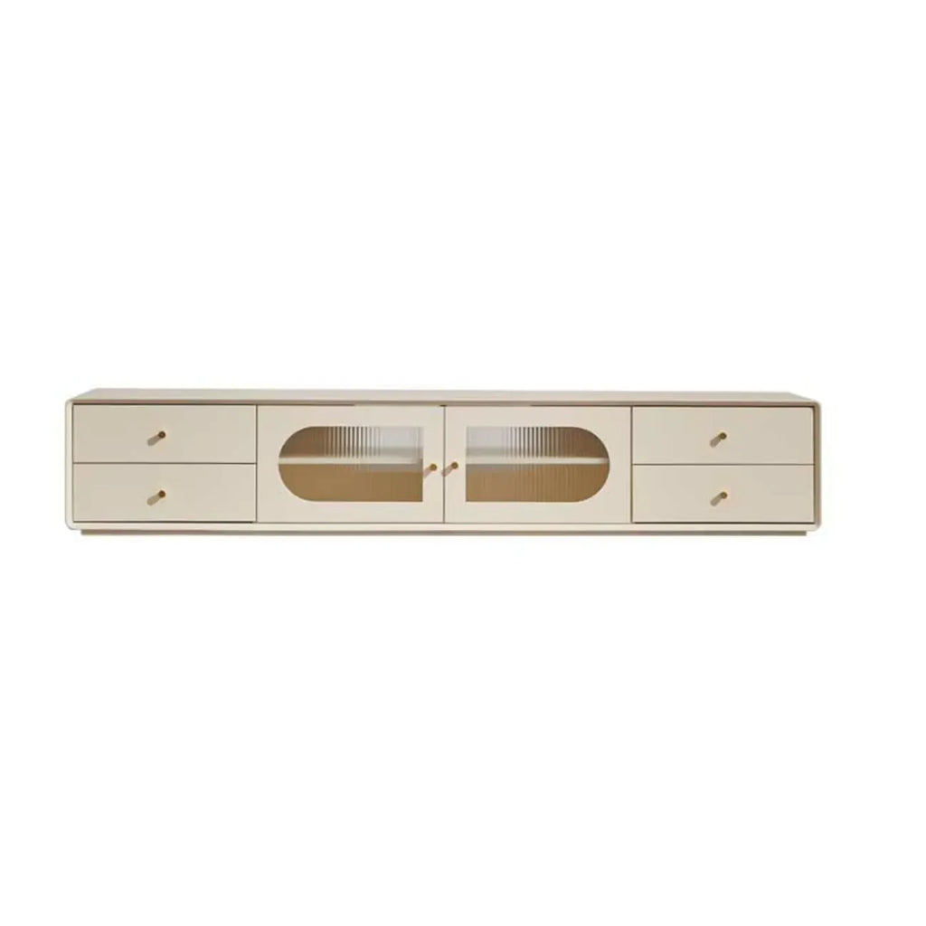 Meuble TV contemporain en pin blanc de 63 pouces avec 4 tiroirs