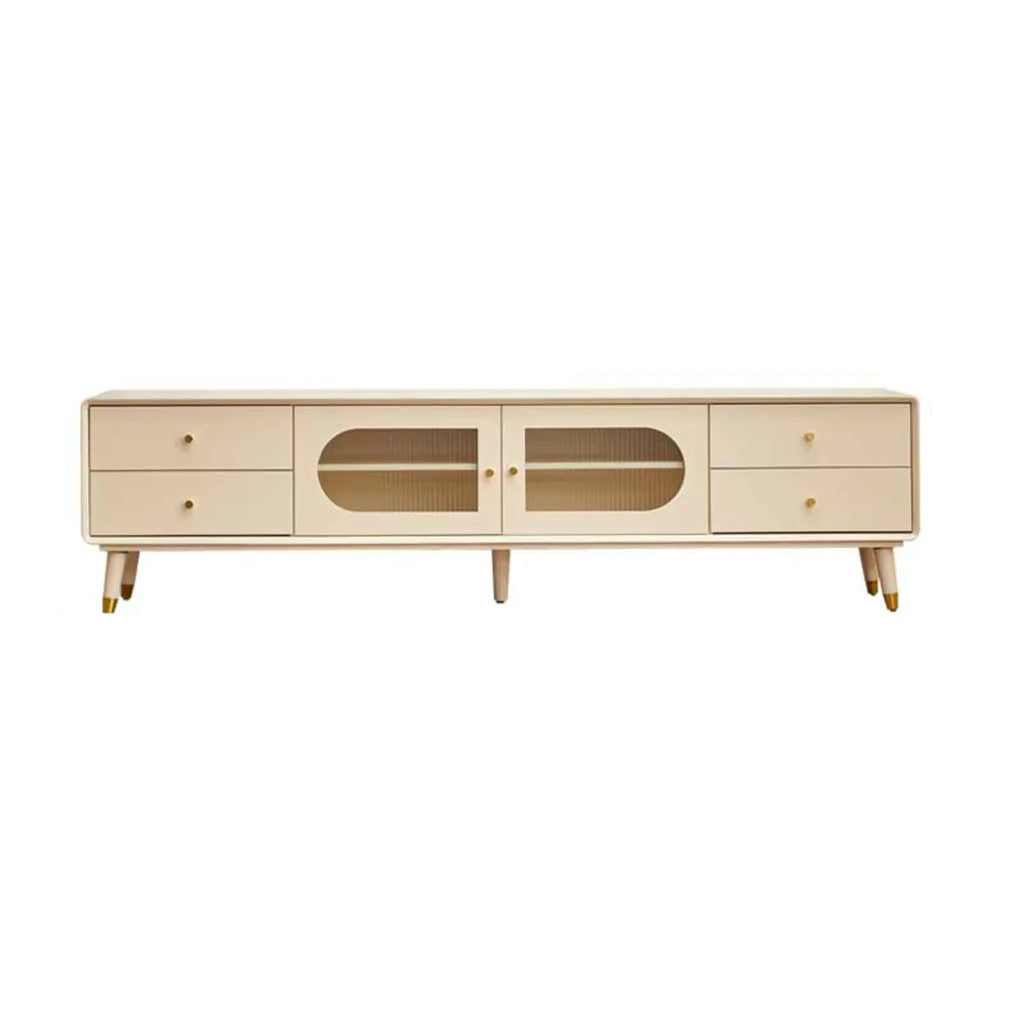 Meuble TV contemporain en pin blanc de 63 pouces avec 4 tiroirs