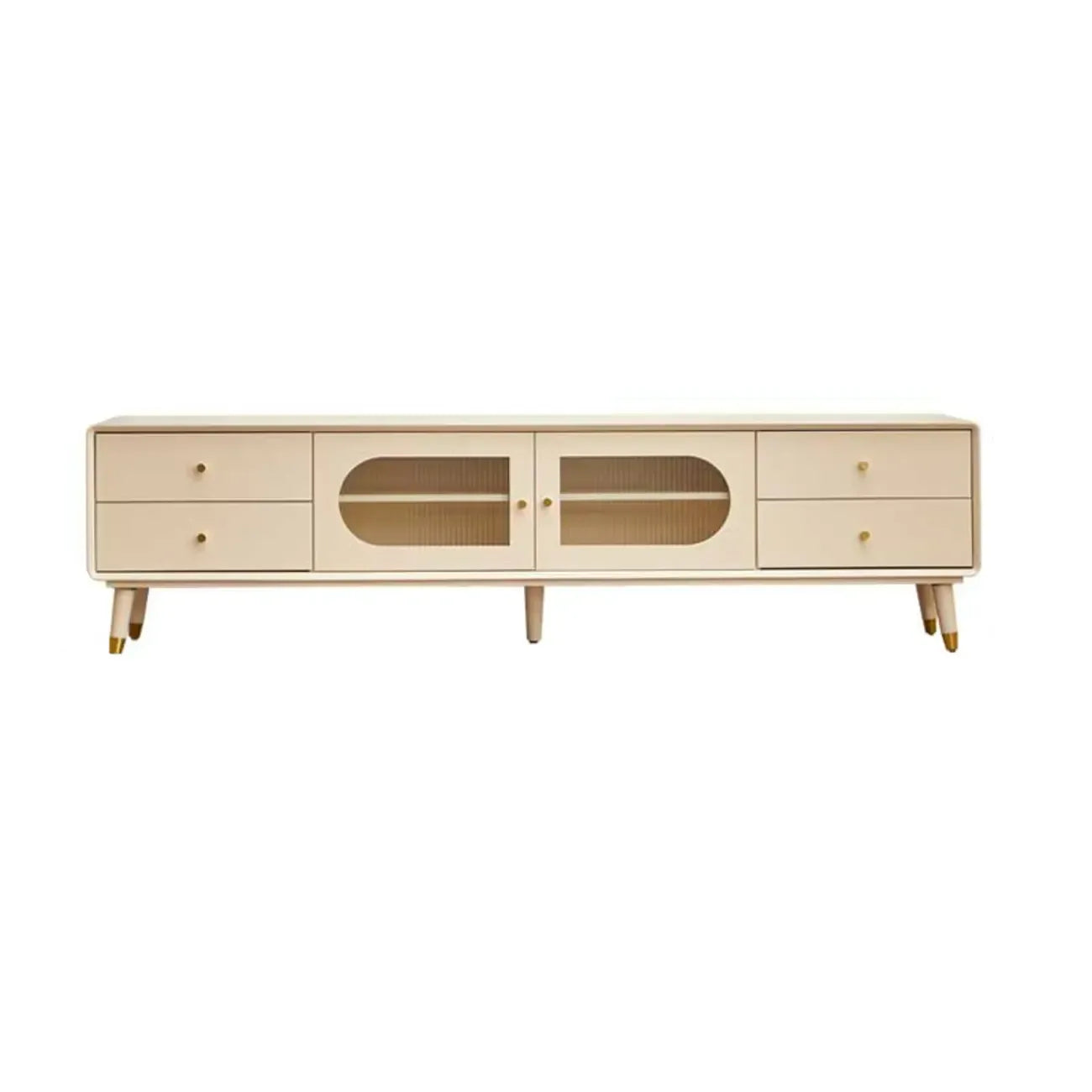 Meuble TV contemporain en pin blanc de 63 pouces avec 4 tiroirs