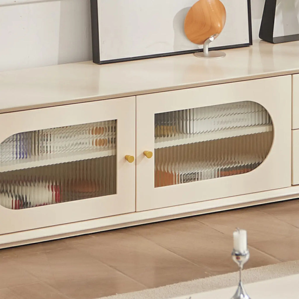 Meuble TV contemporain en pin blanc de 63 pouces avec 4 tiroirs