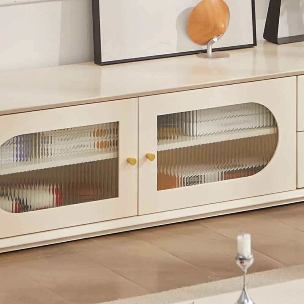 Meuble TV contemporain en pin blanc de 63 pouces avec 4 tiroirs