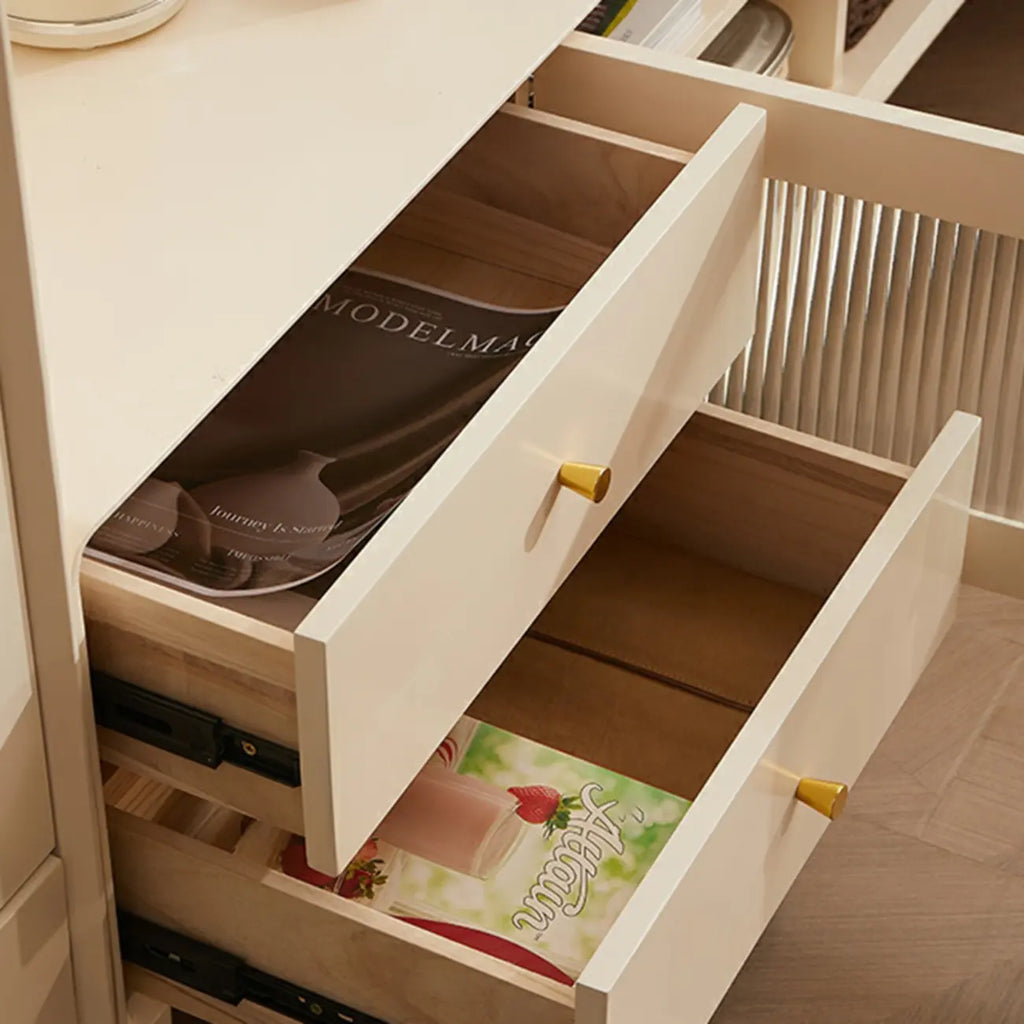 Meuble TV contemporain en pin blanc de 63 pouces avec 4 tiroirs