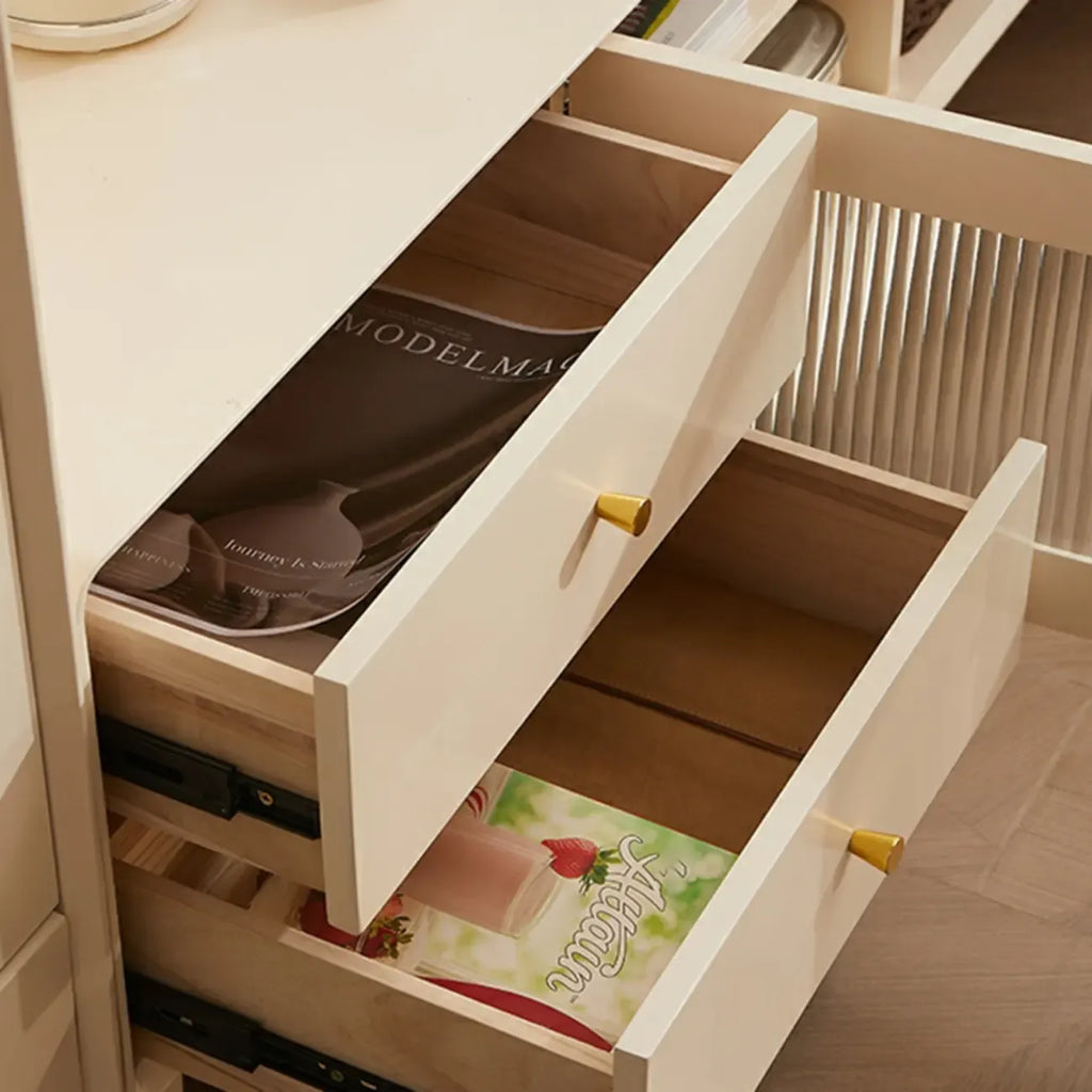 Meuble TV contemporain en pin blanc de 63 pouces avec 4 tiroirs