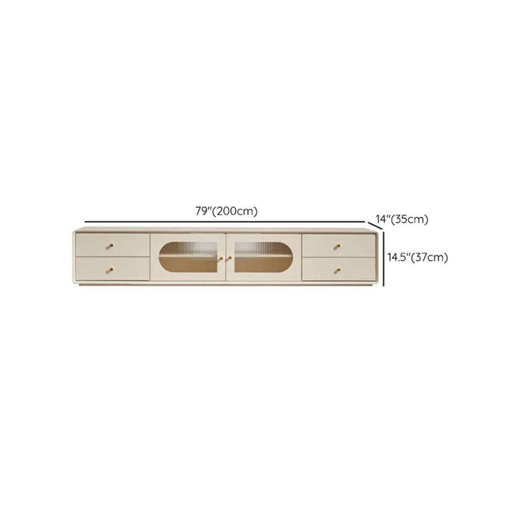 Meuble TV contemporain en pin blanc de 63 pouces avec 4 tiroirs