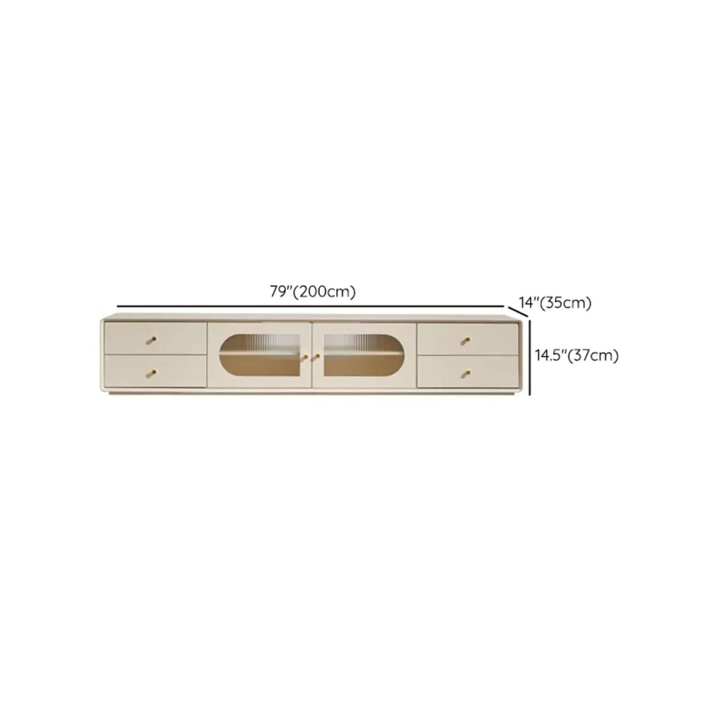 Meuble TV contemporain en pin blanc de 63 pouces avec 4 tiroirs