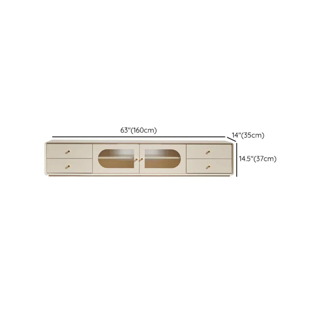 Meuble TV contemporain en pin blanc de 63 pouces avec 4 tiroirs