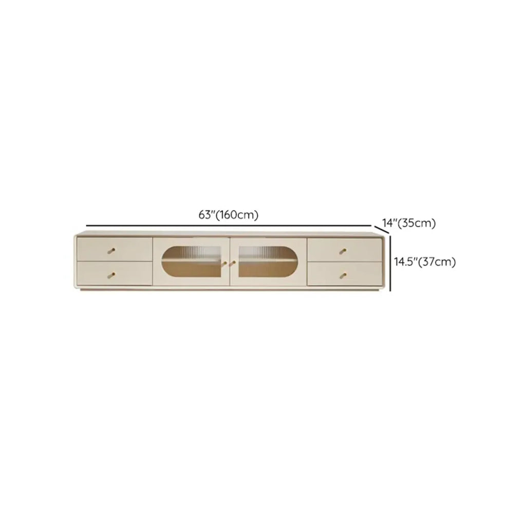 Meuble TV contemporain en pin blanc de 63 pouces avec 4 tiroirs