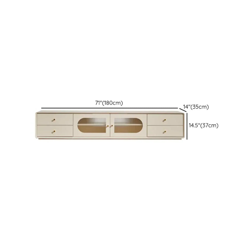 Meuble TV contemporain en pin blanc de 63 pouces avec 4 tiroirs