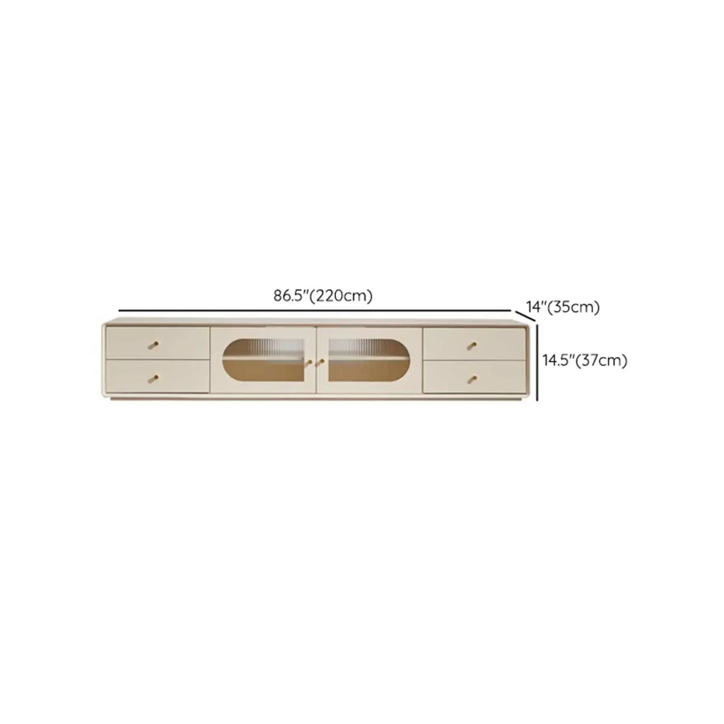 Meuble TV contemporain en pin blanc de 63 pouces avec 4 tiroirs