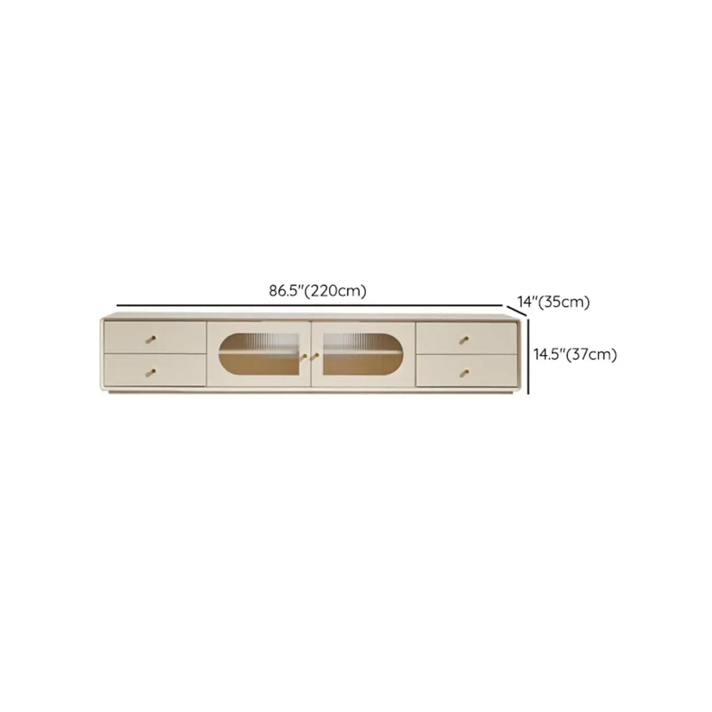 Meuble TV contemporain en pin blanc de 63 pouces avec 4 tiroirs