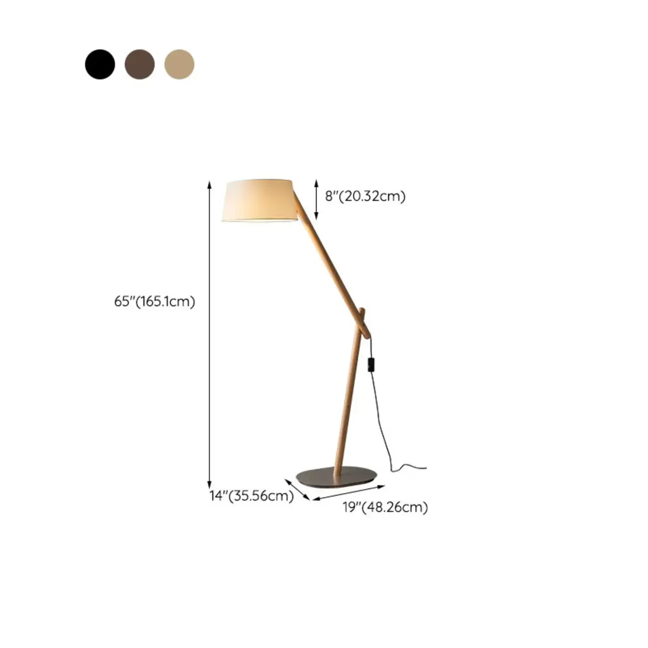 Lampadaire élégant en bois arqué avec abat-jour en tissu beige
