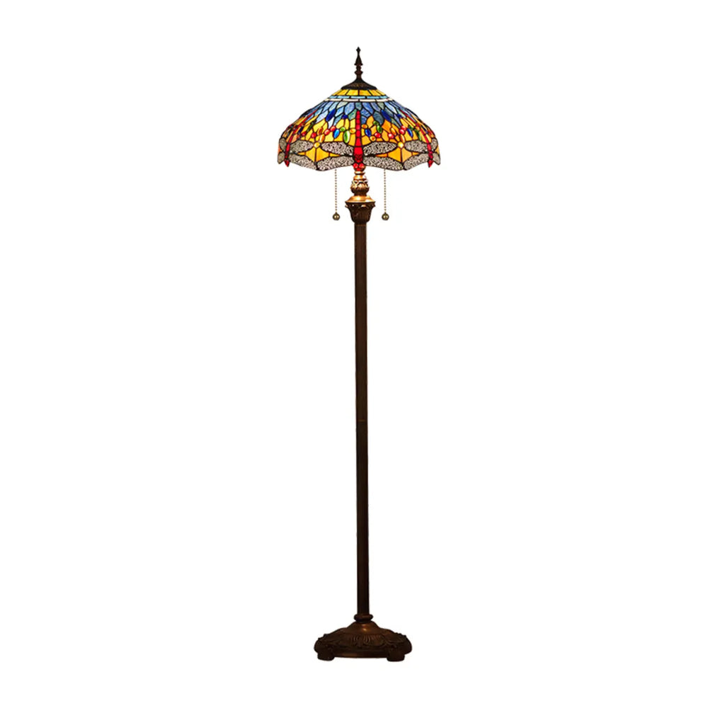 Lampadaire à deux lumières en verre coloré antique avec dôme, idéal pour les intérieurs chaleureux