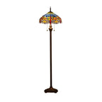 Lampadaire à deux lumières en verre coloré antique avec dôme, idéal pour les intérieurs chaleureux