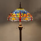 Lampadaire à deux lumières en verre coloré antique avec dôme, idéal pour les intérieurs chaleureux