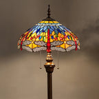 Lampadaire à deux lumières en verre coloré antique avec dôme, idéal pour les intérieurs chaleureux
