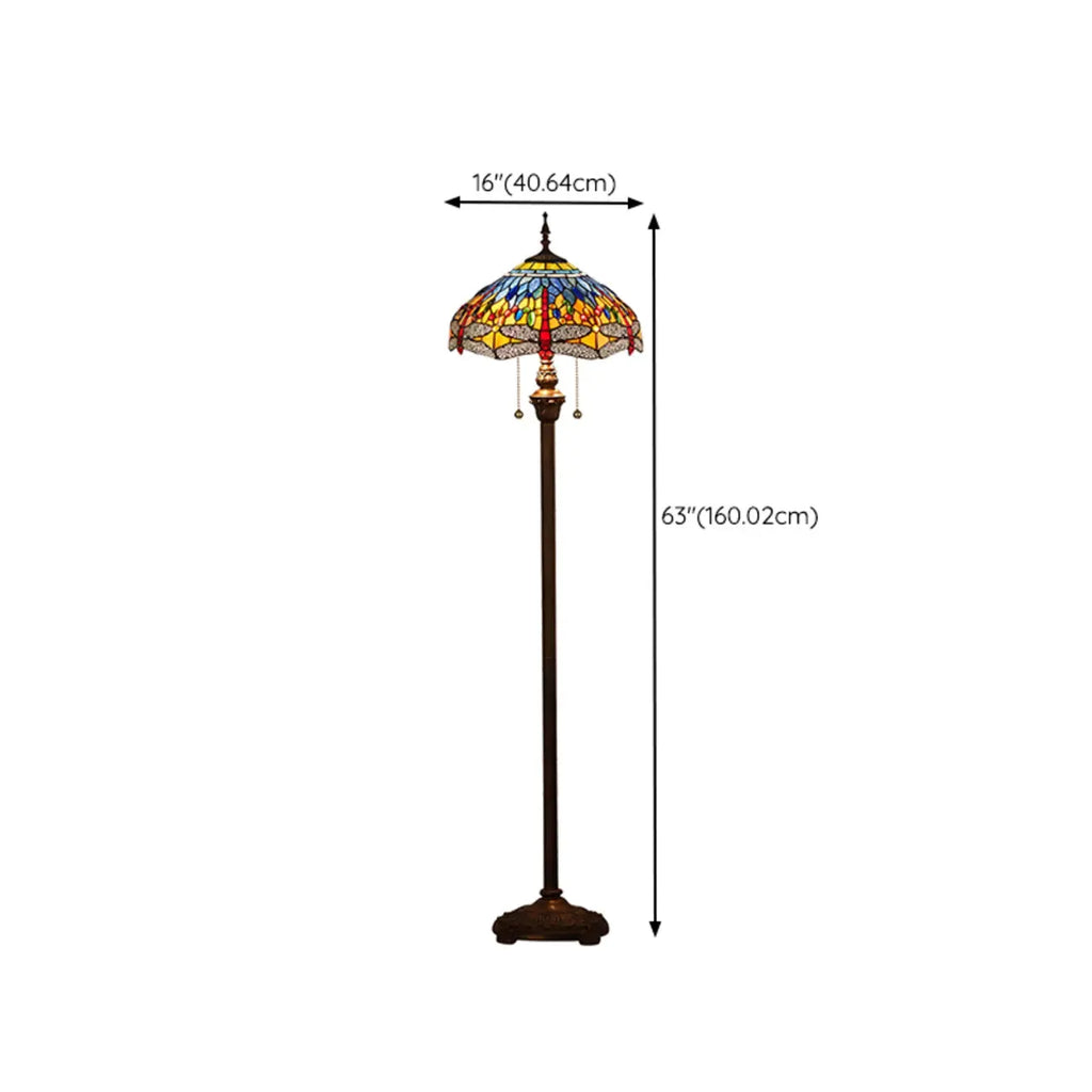 Lampadaire à deux lumières en verre coloré antique avec dôme, idéal pour les intérieurs chaleureux