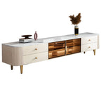 Meuble TV moderne en pierre beige avec éclairage LED pour salon