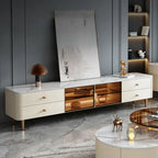 Meuble TV moderne en pierre beige avec éclairage LED pour salon