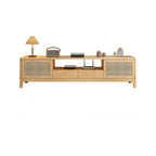 Meuble TV bohème en rotin et bois blanc avec rangement