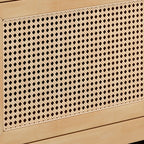 Meuble TV bohème en rotin et bois blanc avec rangement