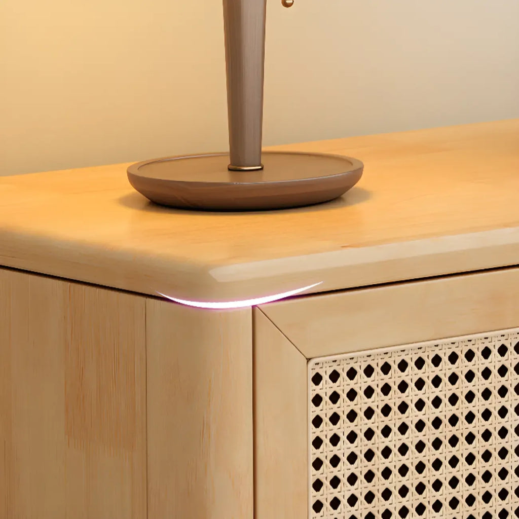 Meuble TV bohème en rotin et bois blanc avec rangement