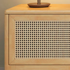 Meuble TV bohème en rotin et bois blanc avec rangement