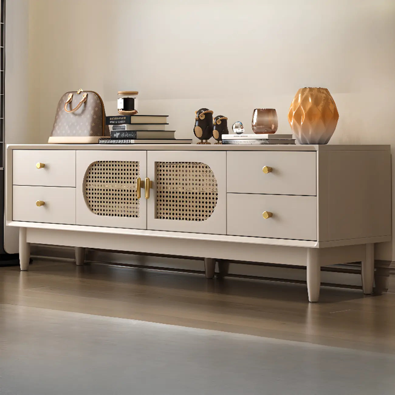 Meuble TV élégant en bois avec 4 tiroirs pour salon