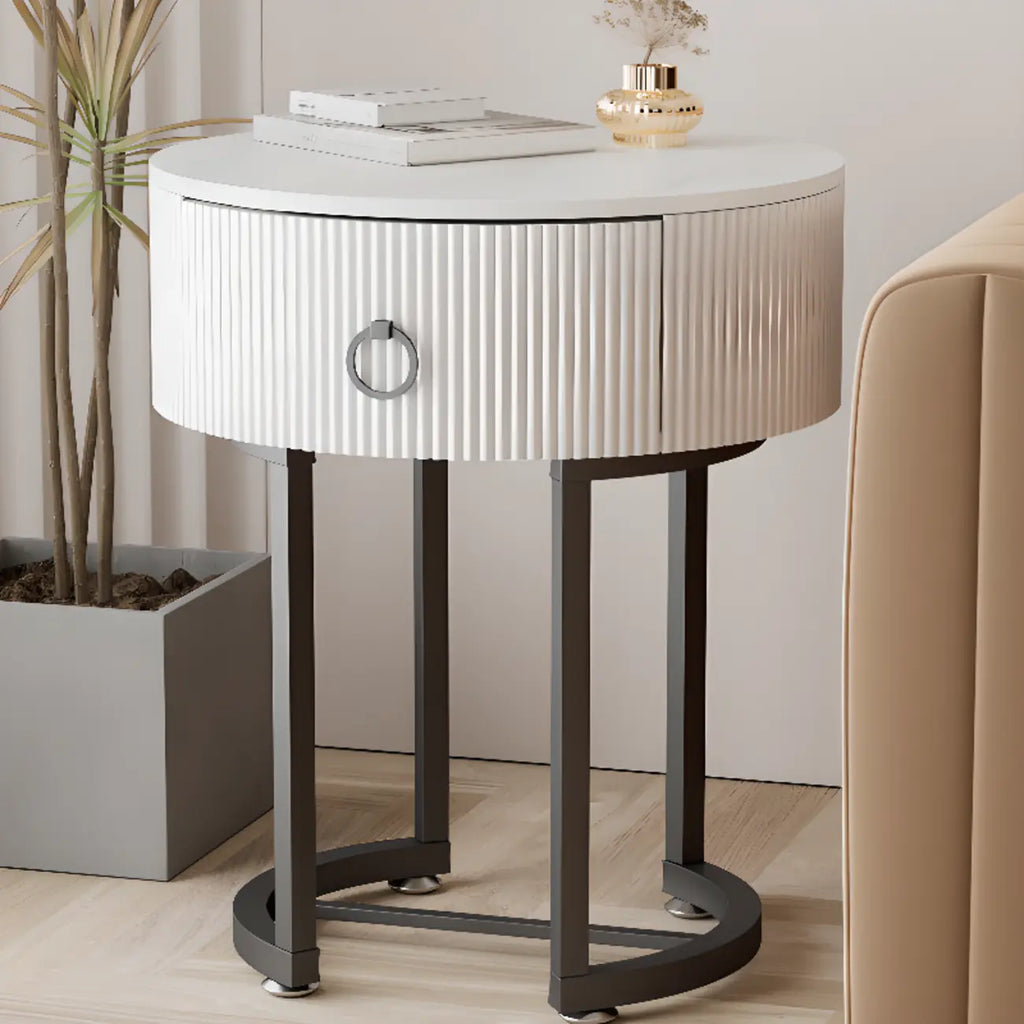 Table d'appoint ronde moderne en marbre avec rangement et pieds en métal
