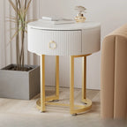 Table d'appoint ronde moderne en marbre avec rangement et pieds en métal