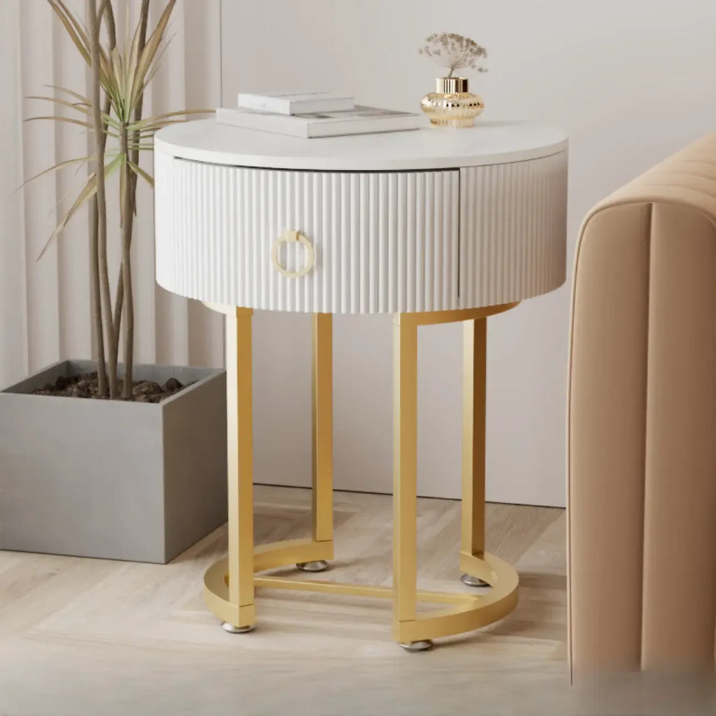 Table d'appoint ronde moderne en marbre avec rangement et pieds en métal