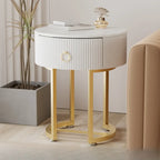 Table d'appoint ronde moderne en marbre avec rangement et pieds en métal