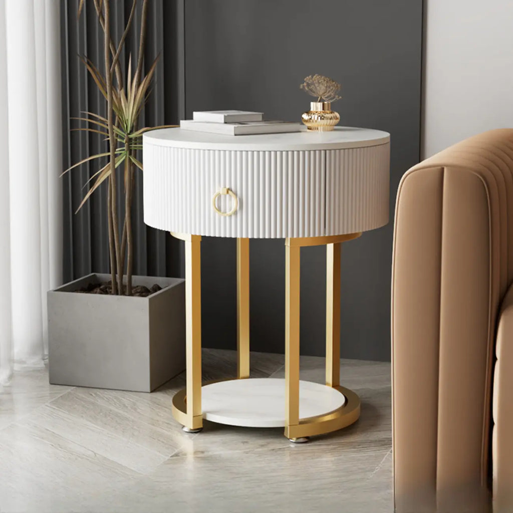 Table d'appoint ronde moderne en marbre avec rangement et pieds en métal